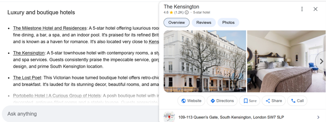 AI Mode Local Search Hotel Example