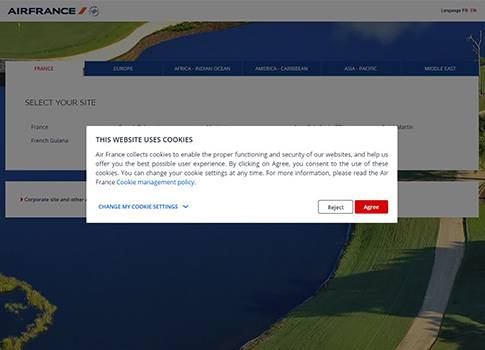 Air France Cookie Message